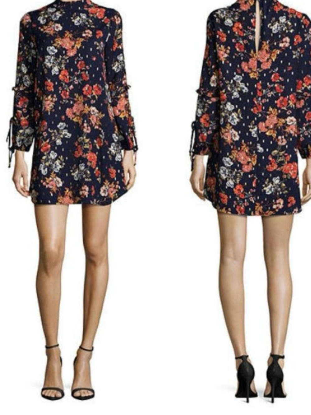 City Triangles Floral Tie-Sleeve Shift Dress in Navy and Red, Women’s size XL